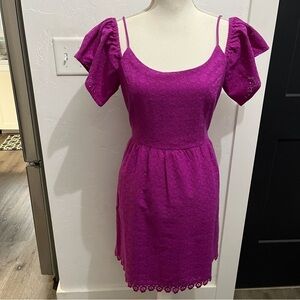 Kensie Fuchsia Off The Shoulder Eyelet A-Line Mini Dress Small